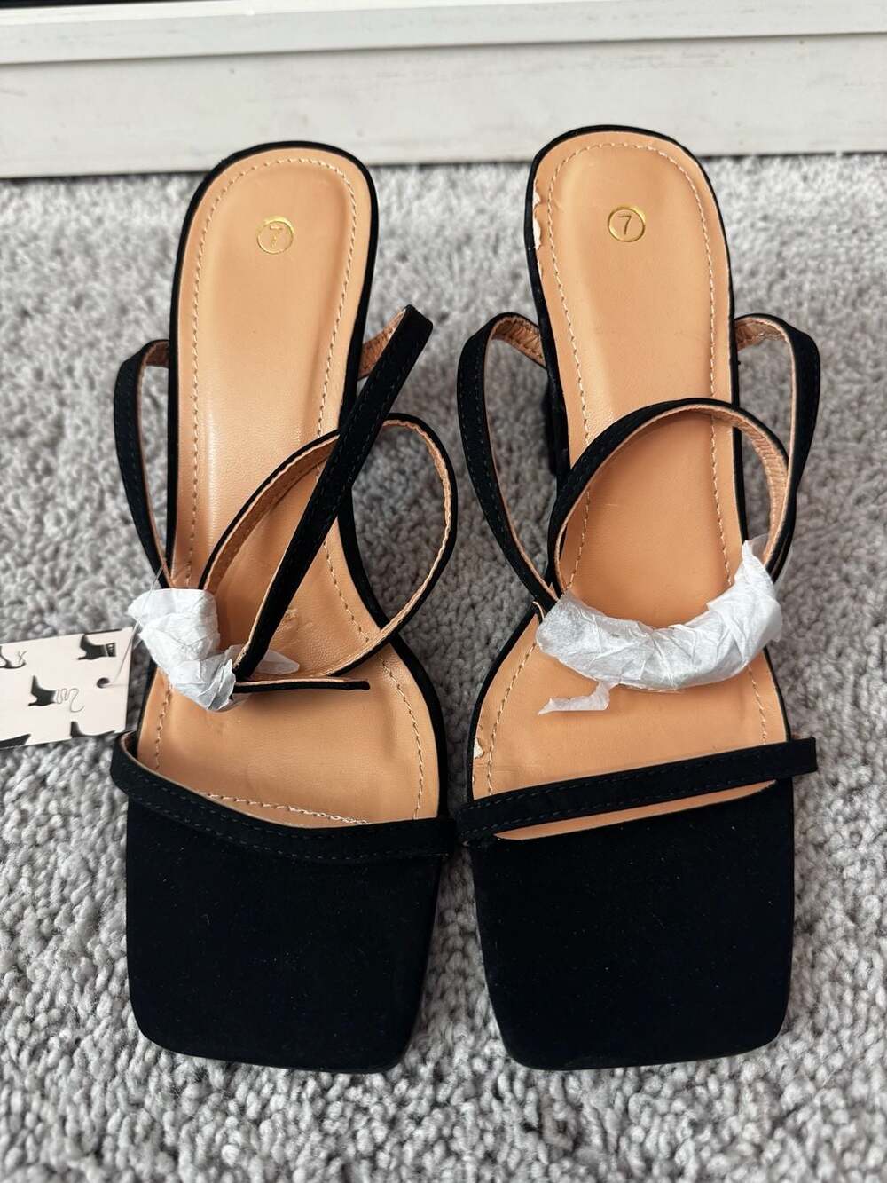 Anne Michelle Black Open Toe Square Toe Strappy Block Heel Sandals